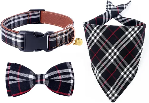 Miniatura 13 de Yizepet Collar de perro con moño - Collar ajustable para mascotas con hebilla de plástico, patrón elegante para perros pequeños, medianos o grandes