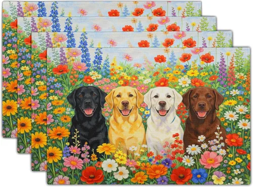 Miniatura 20 de Juego de 4 manteles individuales con estampado de flores de acuarela para decoración de mesa de comedor en el hogar, interior y exterior