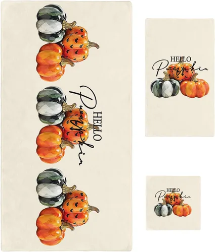 Orange Green Pumpkins Bath Towels for Bathroom Set - Luxury Towels Gifts for Women,Quick Dry Beach Kitchen Hand Hair Face Yoga Workout Gym Towel and