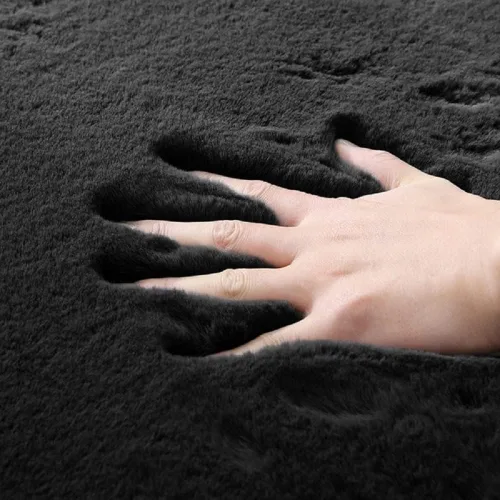 Miniatura 6 de ORINOVA - Alfombra esponjosa de pelo de conejo, alfombras esponjosas lavables para sala de estar, alfombra peluda negra para dormitorio, alfombras