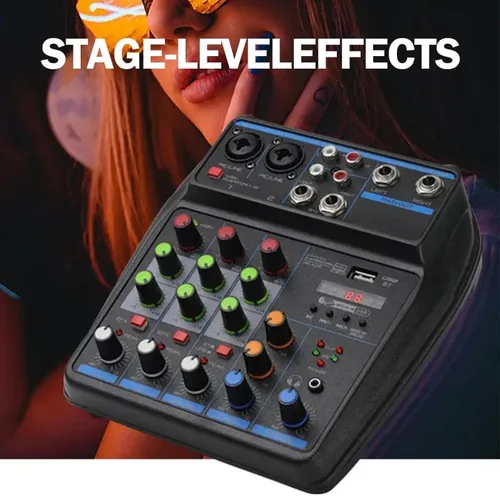 Miniatura 3 de Mezclador de audio para DJ, mezcladores de DJ, tablero de sonido de 4 canales con Bluetooth, tablero mezclador de sonido XLR/interfaz de 1/4