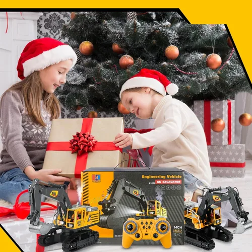 Miniatura 6 de Juguete de construcción de excavadora a control remoto, 14 canales 2.4Ghz RC con pulverización de motor real de simulación, rotación de 680°, pala