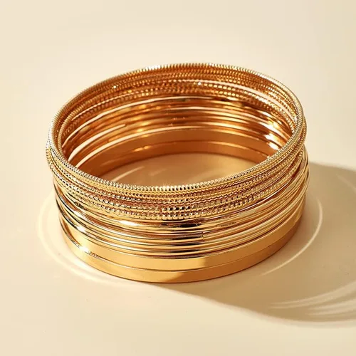 Miniatura 3 de Brazaletes de oro para mujer, brazaletes indios apilables de múltiples capas abiertos, pulseras gruesas de oro bohemio, pulseras indias de cadena