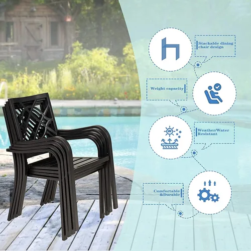 Miniatura 2 de 2 sillas de comedor al aire libre, sillas apilables de hierro forjado para patio, bistró, con reposabrazos para jardín, porche, patio trasero, Negro