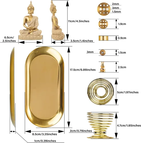Miniatura 4 de ZenBless Soporte de incienso 6 en 1 – Palo Santo, estatua de Buda, salvia y quemador de incienso para palos/bobinas/conos, recogedor de cenizas Buda