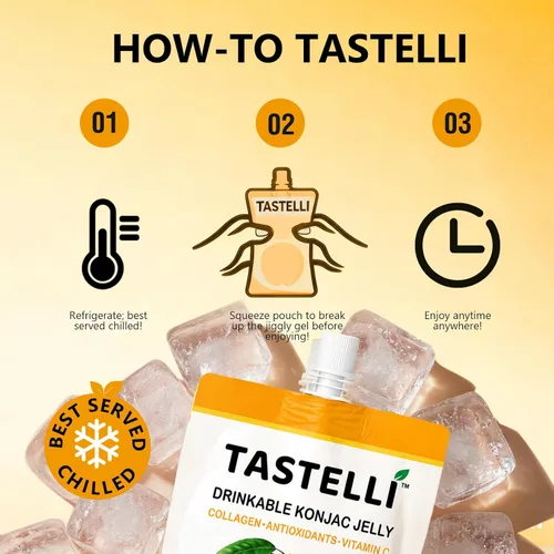 Miniatura 6 de Tastelli Gelatina Konjac de mango y piña con 1000 mg de colágeno y vitamina C, sin azúcar, sin gluten, baja en calorías, aperitivo de frutas