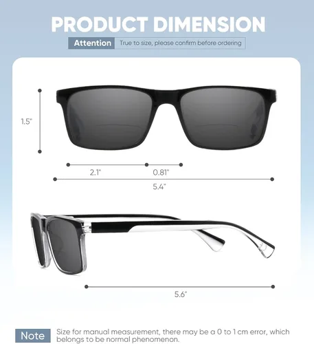 Miniatura 6 de Missfive Paquete de 2 lentes de lectura solar bifocales ligeros para hombre, bloqueo de luz azul, cercano/lejano, doble uso, bisagra de resorte