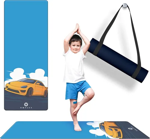 Alfombrillas de yoga prémium para niños, tapetes de ejercicio, tapetes de juego con correa de transporte, alfombrillas antideslizantes de 60 x 24