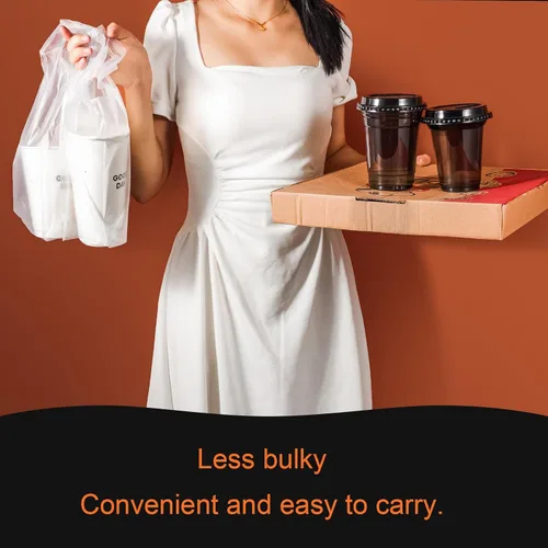 Miniatura 4 de Elyfree 200 unidades de transportador de bebidas para entrega, transportador de plástico transparente con asa para café/té/jugo, bolsas portátiles