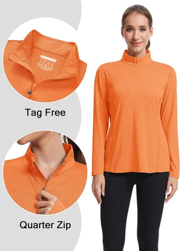 Miniatura 4 de MAGCOMSEN Camisetas de manga larga para mujer, con cremallera de 14, protección solar UPF 50+, secado rápido, para senderismo, atletismo