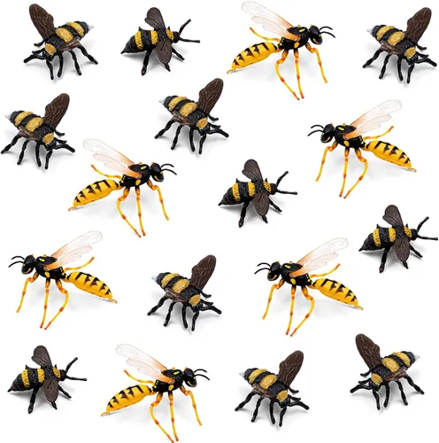 RoundFunny Juego de 20 figuras de abeja de miel realistas, varios modelos de abejas, abejas falsas, colección educativa temprana de criaturas de