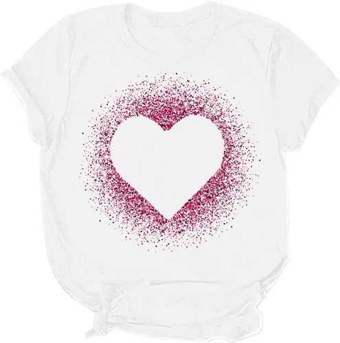 Miniatura 56 de Camisetas de manga corta con estampado de corazón para mujer, camisetas de ajuste regular, linda y divertida, ropa de regalo 2023