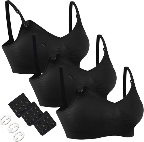 Hofish - Paquete de 3 corpiños de maternidad de lactancia sin costuras de busto completo XXL con extensores y clips adicionales de corpiño