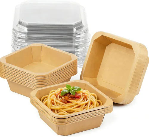 Miniatura 13 de Paquete de 25 envases de papel de 25 onzas, contenedores de alimentos desechables con tapas, cuencos desechables, cuencos de ensalada desechables