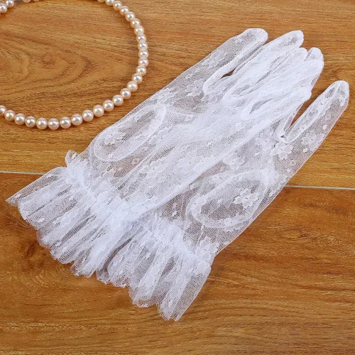 Miniatura 5 de Ayliss Guantes de encaje para mujer, guantes cortos de boda, elegantes guantes florales de novia de los años 20, ópera, baile, fiesta de té, cosplay