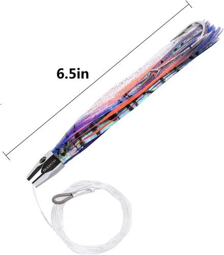 Miniatura 3 de OCEAN CAT Juego de señuelos de pesca de agua salada, anzuelo de pesca en alta mar y faldas de pulpo/calamar de 6 pulgadas/9 pulgadas para atrapar
