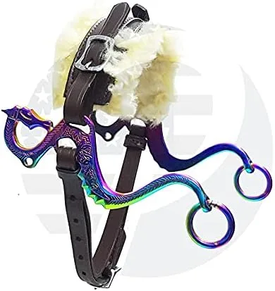 Miniatura 2 de Dragon Rainbow Multi Hackamore Bitless Horse Bit Inglés Western Brown Cuero con piel auténtica