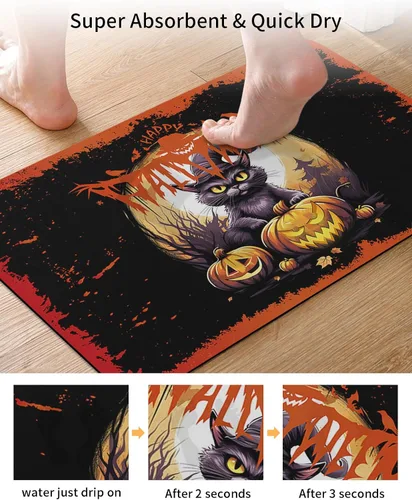 Miniatura 3 de Tapete de baño de Halloween para bañera, antideslizante, de secado rápido y absorbente, tierra de diatomeas, cocina, ducha, fregadero, lavable