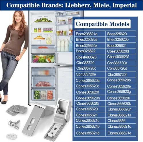 Miniatura 2 de 2 piezas de repuesto de bisagras de refrigerador 9590178 para congelador Liebherr 9590124, 9590190 Juego de bisagras de puerta de acero inoxidable
