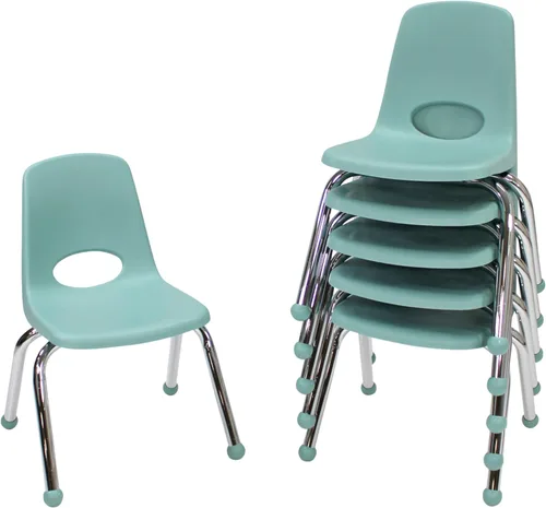Miniatura 66 de FDP 16" Silla apilable escolar, silla de estudiante apilable con patas de acero cromado y ruedas; para aprendizaje en casa o en el aula - Gris claro