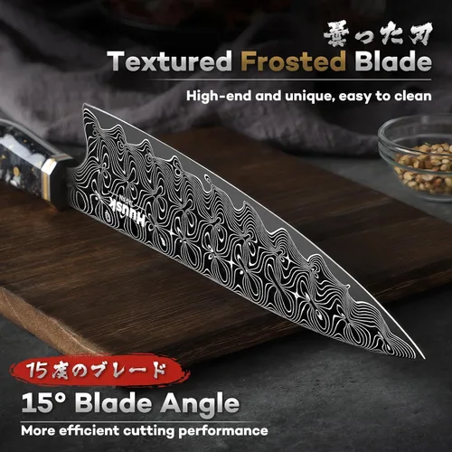 Miniatura 5 de Huusk Cuchillo de chef Damasco de 8 pulgadas, cuchillo de cocina japonés súper afilado Damasco VG-10, cuchillos de cocina profesionales con mango