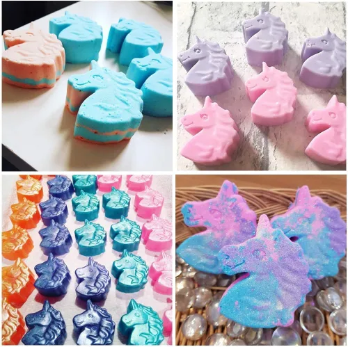 Miniatura 5 de Fewo Molde de silicona antiadherente con forma de unicornio de 6 cavidades, para tartas de fiesta, jabones, bombas de baño, chupitos de gelatina