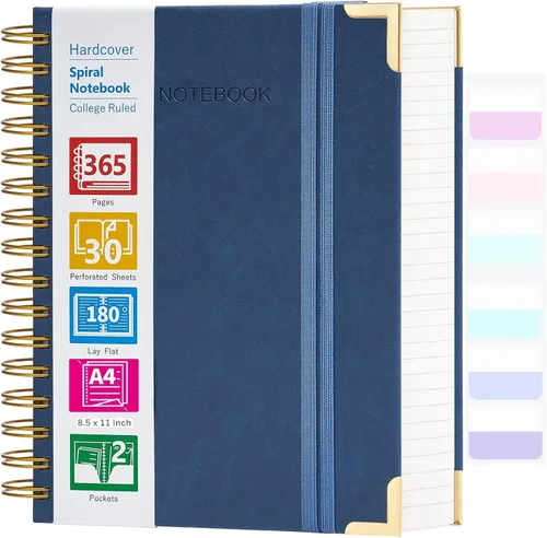 Miniatura 13 de Cuaderno de espiral, cuaderno de cuero de tapa dura de 365 páginas, diario encuadernado de gran tamaño A5 para mujeres y hombres, cuadernos rayados