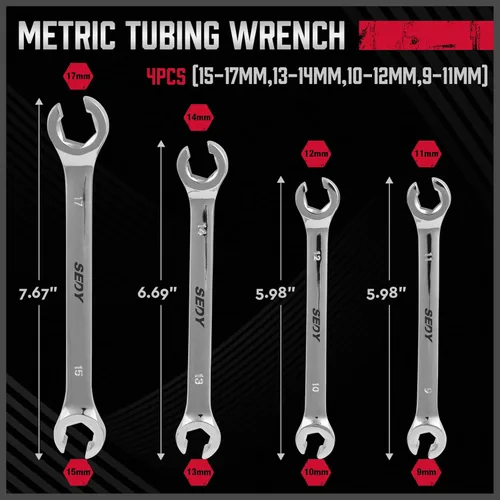 Miniatura 3 de SEDY Juego de 4 llaves para tuercas acampanadas, llave de extremo offset métrica 9 10 11 12 13 14 15 17mm, bolsa de almacenamiento de acero CR-V