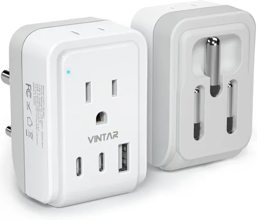 Miniatura 13 de VINTAR - Paquete de 1 adaptador de enchufe de viaje europeo, enchufe de alimentación internacional plegable con 2 salidas de CA, 3 puertos USB
