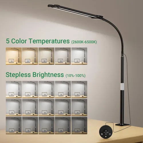 Miniatura 3 de LED Desk Lamp with Clamp, 23.5-31.5 Inches, Black 24W, 75 Lighting Modes, Flexible Neck Design, Telescopic Height, For Home Office Study Work