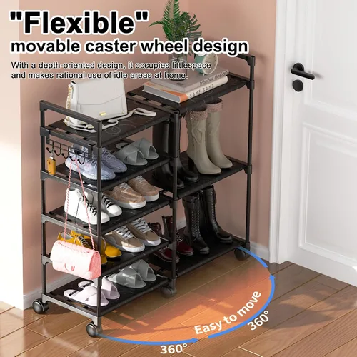 Miniatura 6 de CSXGBAB Organizador de zapatos, soporte grande de 5 niveles para zapatos con ruedas, fácil de llevar, estante alto de almacenamiento de zapatos