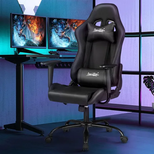 Miniatura 2 de Silla para videojuegos, silla de videojuegos, silla de juegos de computadora barata, silla de juegos de piel sintética, respaldo alto, silla Negro