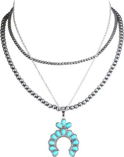 Miniatura 21 de Western Jewelry - Collar de perlas Navajo para mujer, hecho a mano, largo, bohemio, turquesa, collares en capas para vaqueras