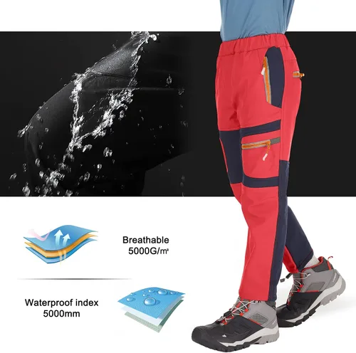 Miniatura 28 de linlon Pantalones impermeables para la nieve para niños y niños, forro polar lind para senderismo, softshell, cálidos, con aislamiento térmico