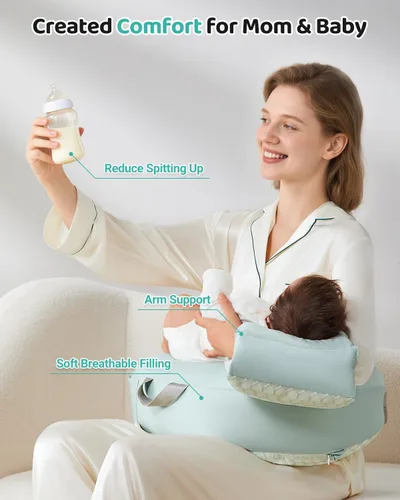 Miniatura 7 de Almohada de lactancia para lactancia materna, almohada de alimentación desmontable 3 en 1 con cojines de apoyo extraíbles, elevación suave para Verde