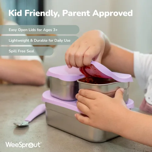 Miniatura 3 de WeeSprout Juego de fiambreras de acero inoxidable, cajas Bento anidadas para almacenamiento de alimentos de 25.4 fl oz y 7.8 fl oz, con tapa