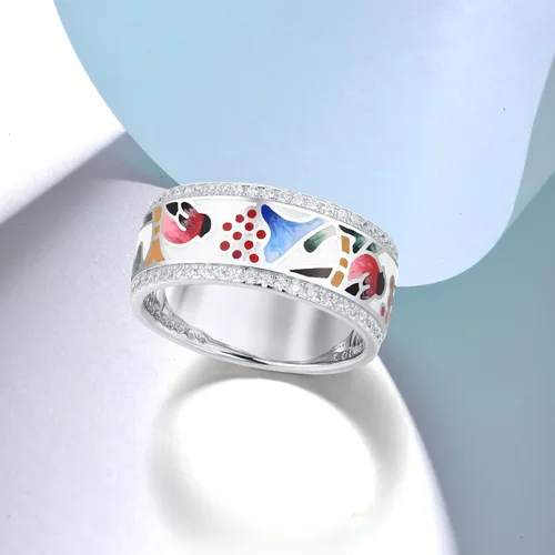 Miniatura 4 de Santuzza Anillo de plata de ley 925 hecho a mano con esmalte colorido para pájaros, Plata Esterlina