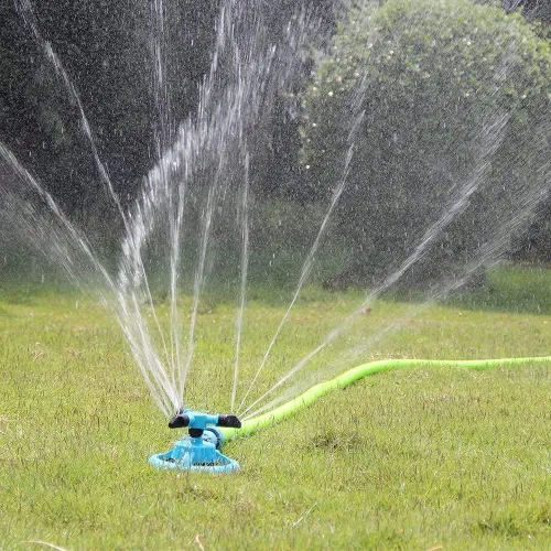 Sene Aspersor automático de agua de jardín, sistema de riego de césped, rotación de cobertura de área grande, 360 grados, aspersor de plástico azul