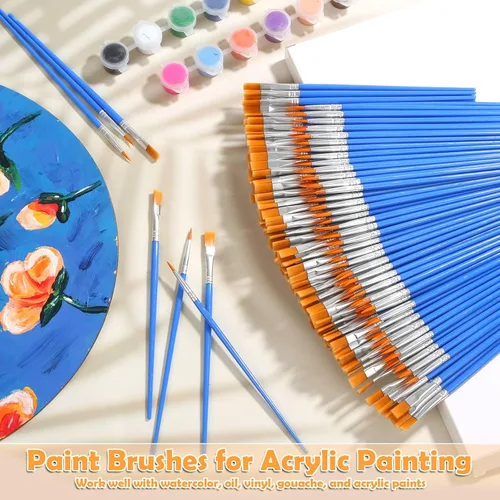 Miniatura 3 de Juego de 240 pinceles de pintura pequeños a granel, punta fina plana para artista, juego de pinceles de pintura para niños, para el aula, acrílico