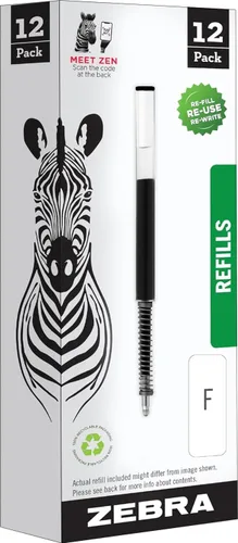 Zebra Pen - Recambios F para bolígrafos F-301, F-301 Ultra y 301 A, punta fina, 0.028 in, negro, paquete de 12