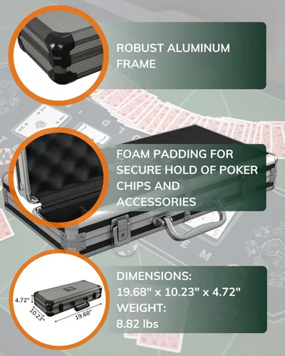 Miniatura 4 de Bullets Playing Cards Juego de póquer profesional Paulie 300 fichas de póquer de cerámica (0.35 oz) + placas de cerámica con estuche premium