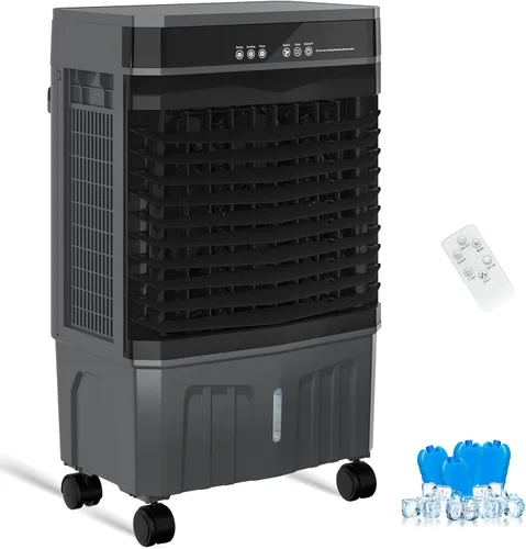 Zynkez Enfriador portátil de pantano de 1800CFM para interiores y exteriores, enfriador de aire evaporativo 3 en 1 con tanque de agua de 5.3