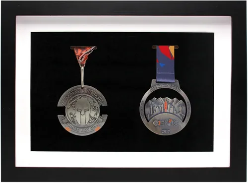 Marco de madera para exhibir medallas de madera, 2 medallas para corredores, maratón, fútbol, gimnasia y todos los deportes, insignia de premio