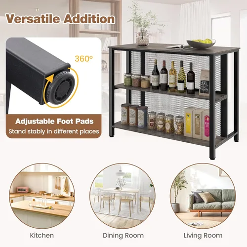 Miniatura 7 de COSTWAY Unidad de bar para el hogar, mesa de bar de 3 niveles con estantes de almacenamiento, marco de metal, almohadillas ajustables para los pies