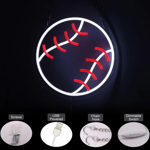 Miniatura 2 de Letrero de neón de béisbol para decoración de habitación de niños, artículos de béisbol para decoración de pared, luz de neón deportiva