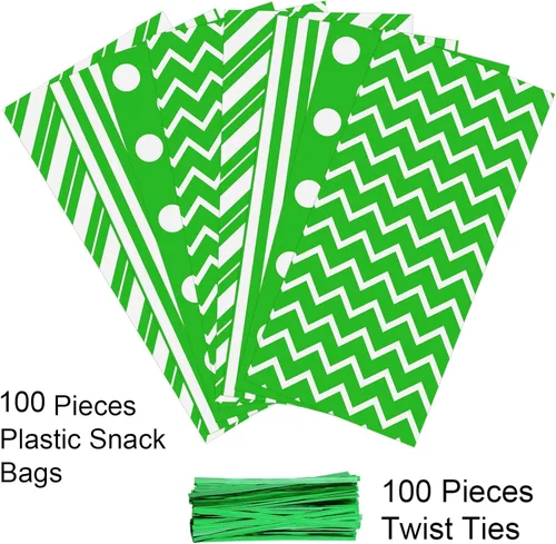 Miniatura 3 de Aneco Paquete de 100 bolsas de celofán verde y blanco de 10.6 x 5.1 pulgadas, bolsas de plástico para dulces, bolsa de regalo, bolsa de regalo