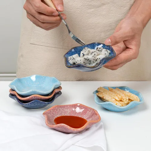 Miniatura 6 de Juego de 6 Cuencos de Inmersión de Cerámica, Platos para Salsa de Soja, Tazas para Salsas de 2 oz, Platos Laterales Pequeños Redondos de Crisantemo