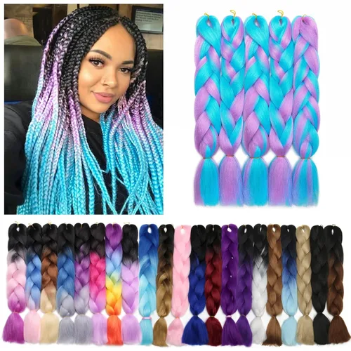 Miniatura 67 de Benehair Extensiones de cabello trenzado ombré de 24 pulgadas, 1 paquete de extensiones de cabello trenzado jumbo de alta temperatura, cabello