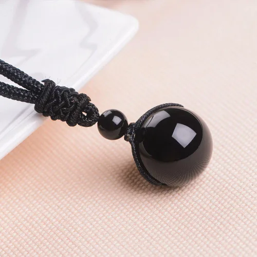Miniatura 8 de iSTONE Collar unisex con dije de cuentas redondas auténticas, cadena de cuerda negra de 24 pulgadas para hombres y mujeres