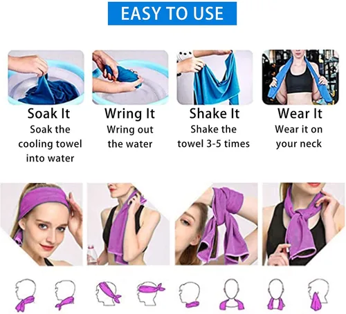 Miniatura 4 de Ponpon 10 toallas de enfriamiento para el cuello y la cara, toalla de enfriamiento de microfibra para gimnasio, viajes, yoga, campamento, correr